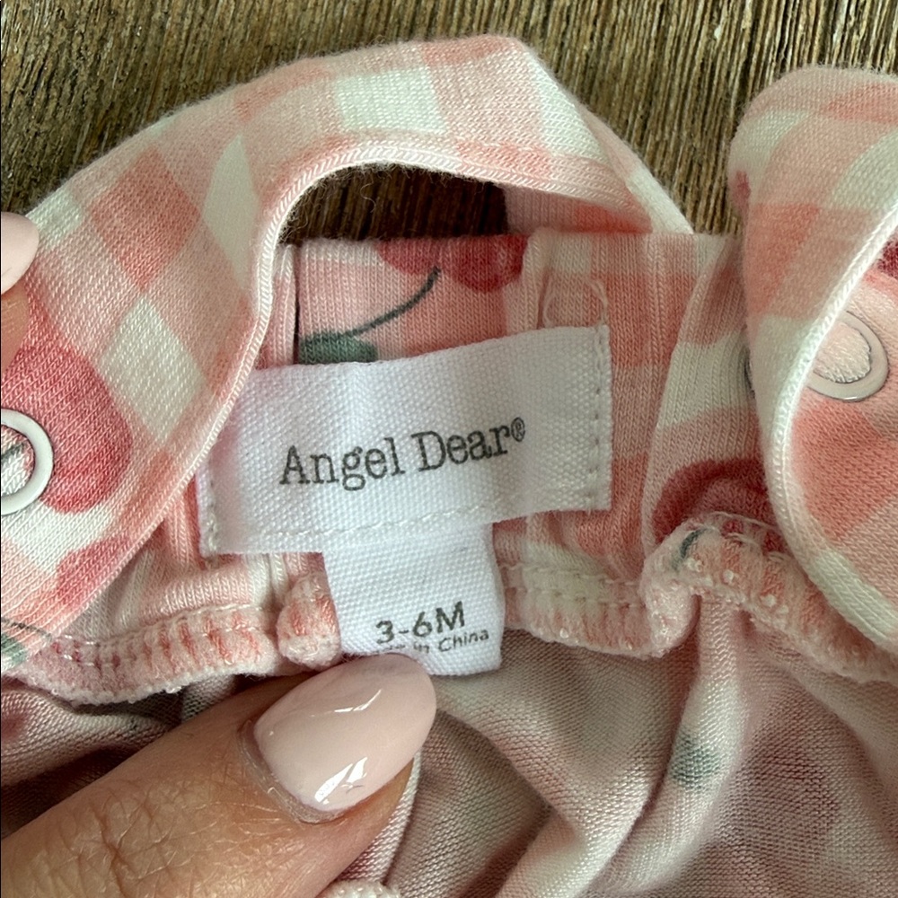 Angel Dear Pink Gingham Cherry Romper Bubble Size 3-6 Months - Picture 3 of 4